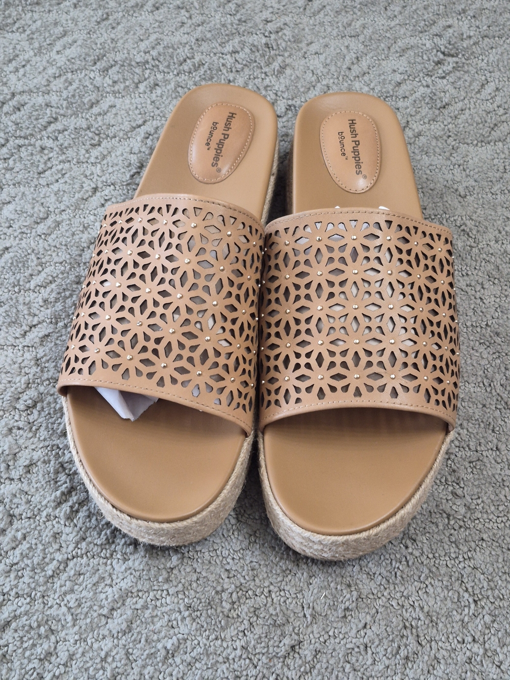 Hush Puppies Women’s Tan Laser-Cut Slide Sandals